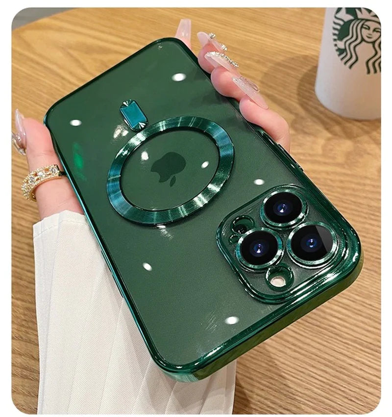 Luxury Transparent Magnetic for Iphone 14 plus, 13, 12, and 11 Pro Max Clear Plating Silicone Cover. 